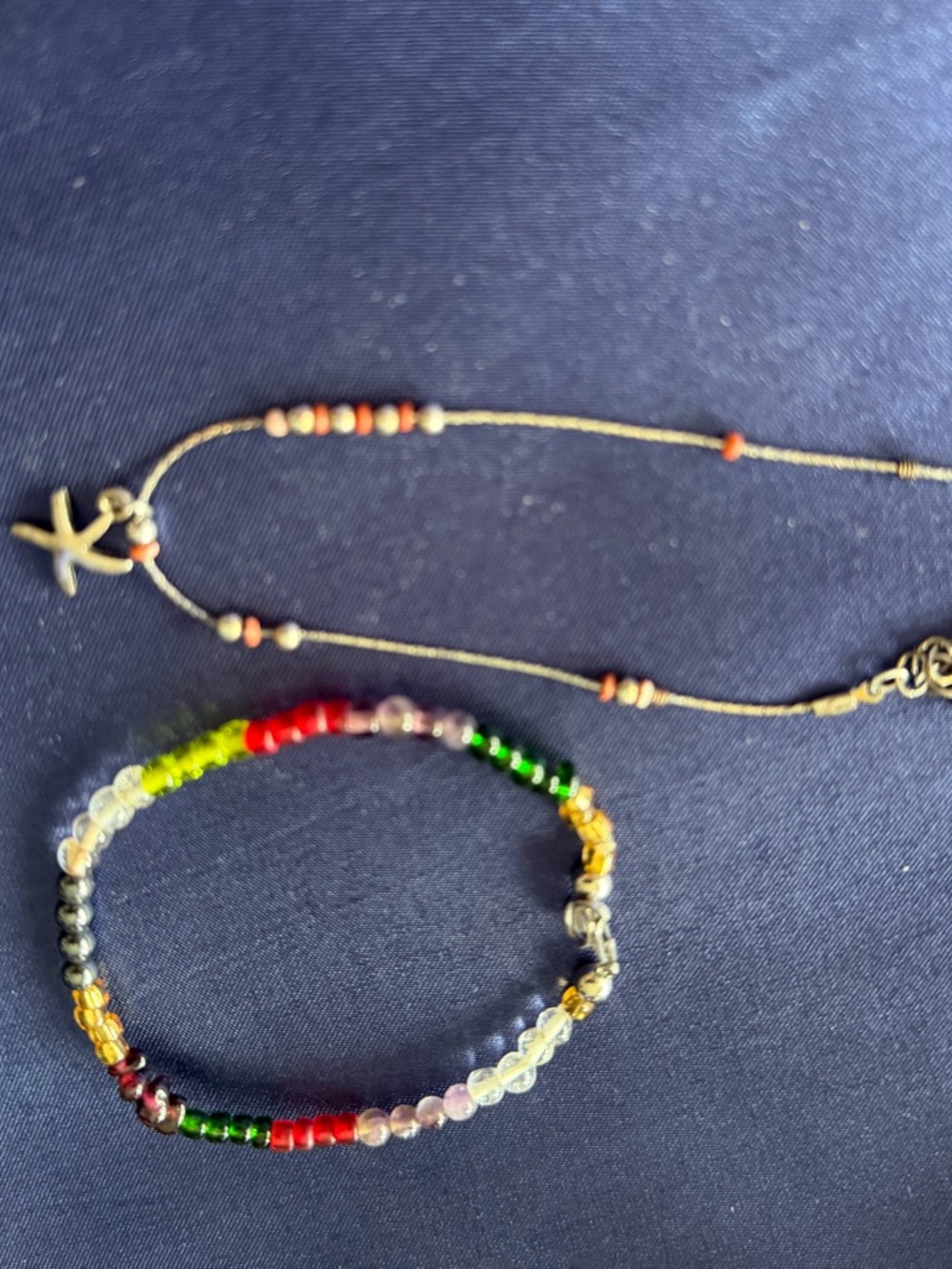 Handmade Multicolor Beaded Bracelet/anklet with Gold Accent